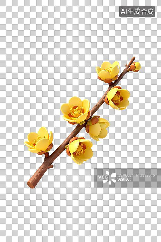 【AI数字艺术】黄色梅花枝3D渲染图片素材