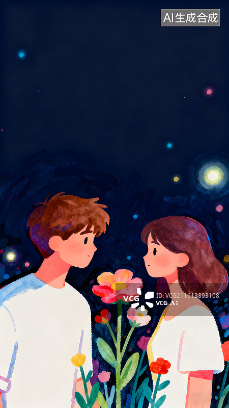 【AI数字艺术】七夕情人节爱情情侣和花图片素材