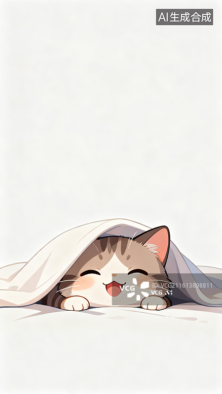 【AI数字艺术】被盖下探出头来的可爱猫咪手机壁纸图片素材