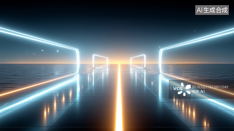 【AI数字艺术】光束交织的抽象空间图片素材