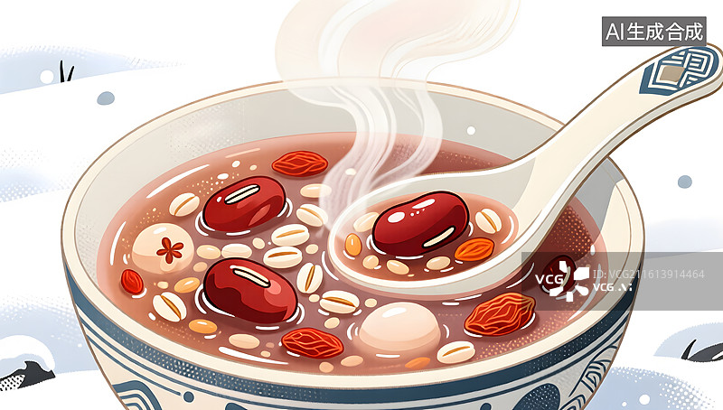 【AI数字艺术】冬日温暖腊八粥的手绘特写图片素材