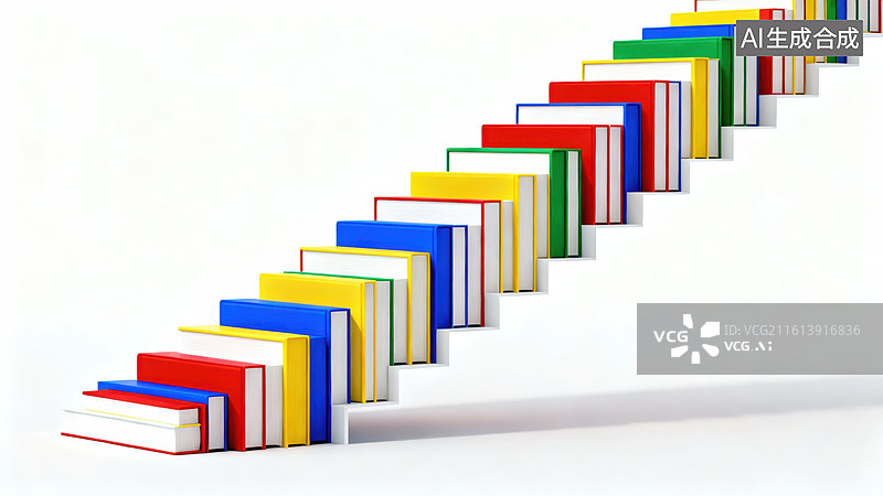 【AI数字艺术】彩色书籍排列成阶梯状图片素材