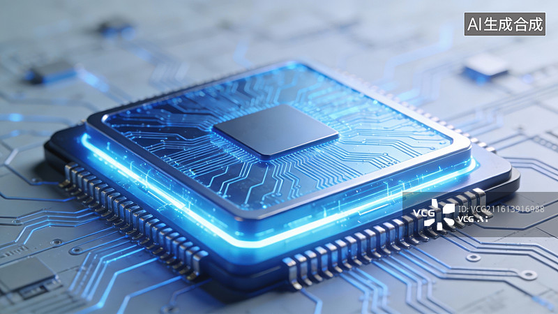 【AI数字艺术】发光的集成电路芯片图片素材