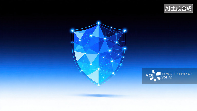 【AI数字艺术】蓝色几何盾牌科技图案图片素材