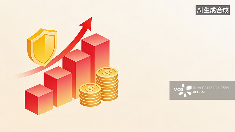【AI数字艺术】增长图表与金币盾牌图片素材