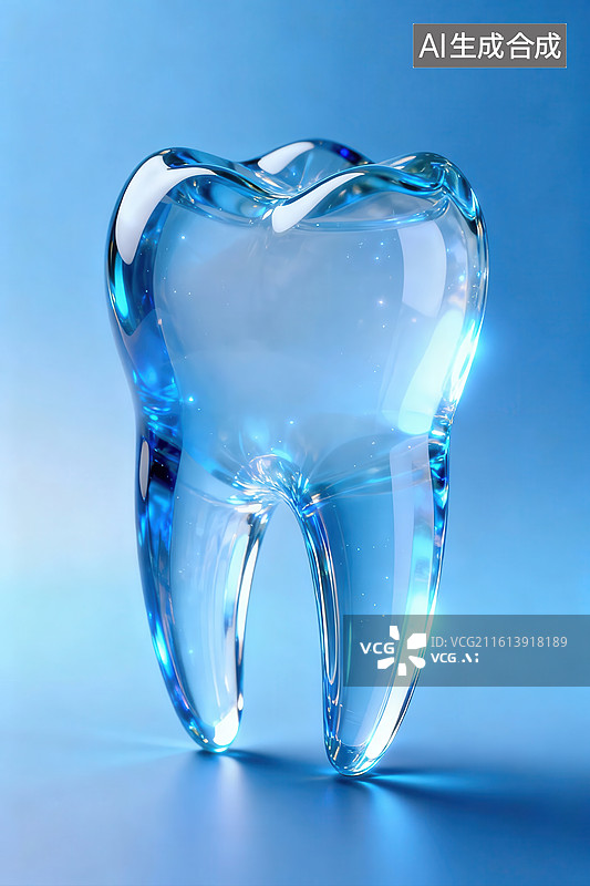 【AI数字艺术】透明玻璃牙齿模型图片素材
