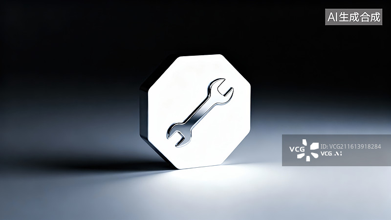 【AI数字艺术】白色八边形上的扳手图标图片素材