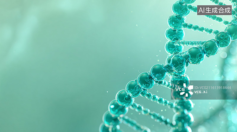 【AI数字艺术】青绿色 DNA 双螺旋分子结构科技背景图片素材
