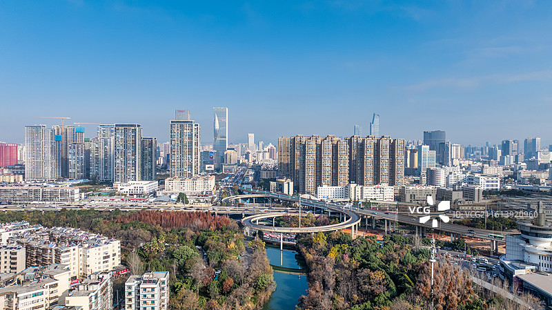 昆明市官南立交桥多角度航拍图片素材