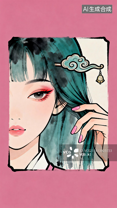 【AI数字艺术】现代动漫风局部人物方框壁纸图片素材