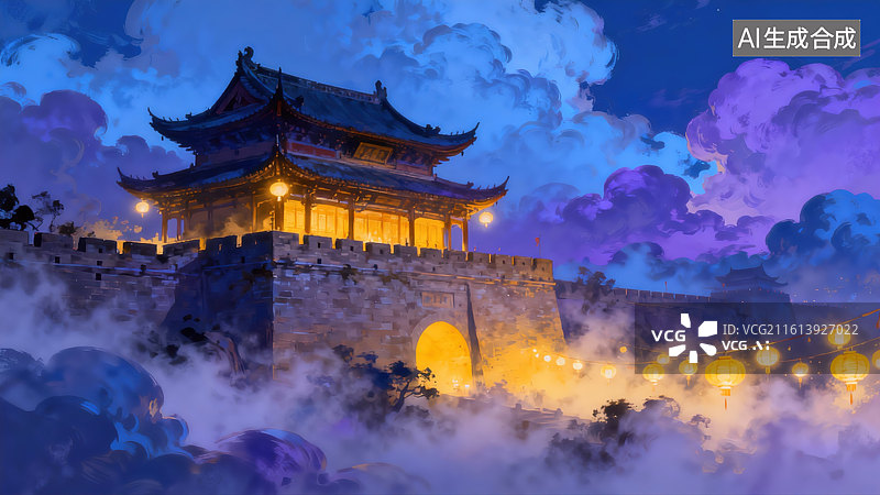 【AI数字艺术】中国风建筑插画图片素材