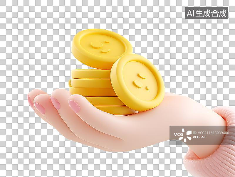 【AI数字艺术】手上拿着金币图片素材
