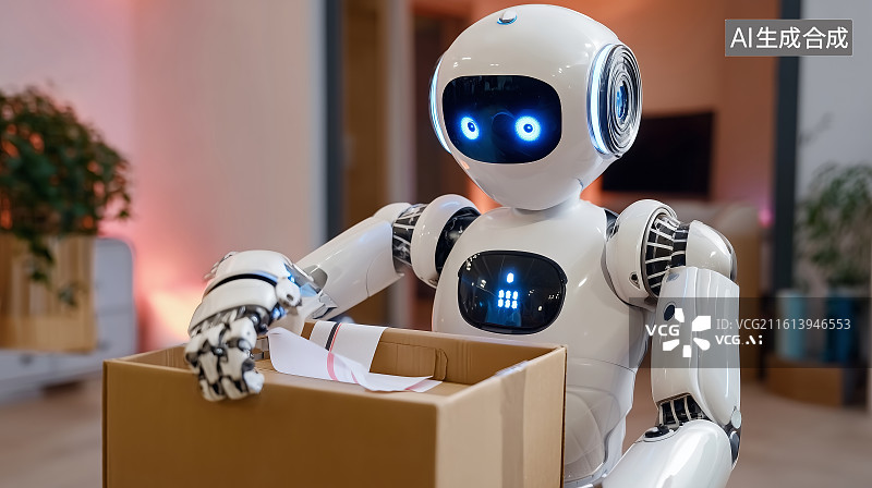 【AI数字艺术】机器人给快递纸箱打包图片素材
