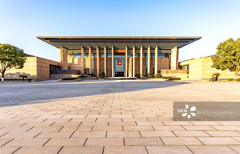 蓝天下的浙江嘉兴南湖革命纪念馆建筑全景图局部特写图图片素材