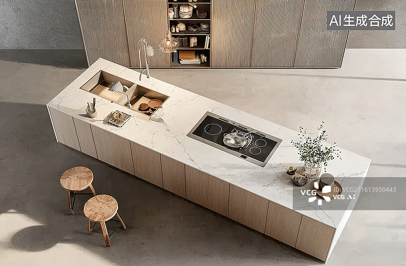 【AI数字艺术】现代简约风格厨房岛台设计图片素材