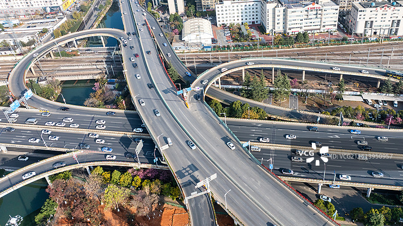 昆明市官南立交桥多角度航拍图片素材