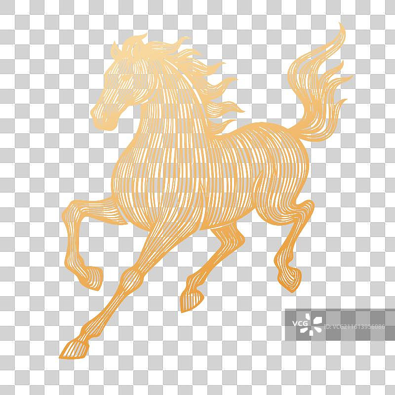 2026马年新年春节金色线条马矢量插画图片素材