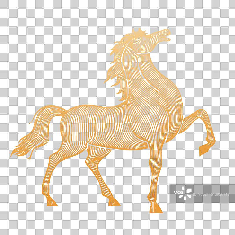 2026马年新年春节金色线条马矢量插画图片素材