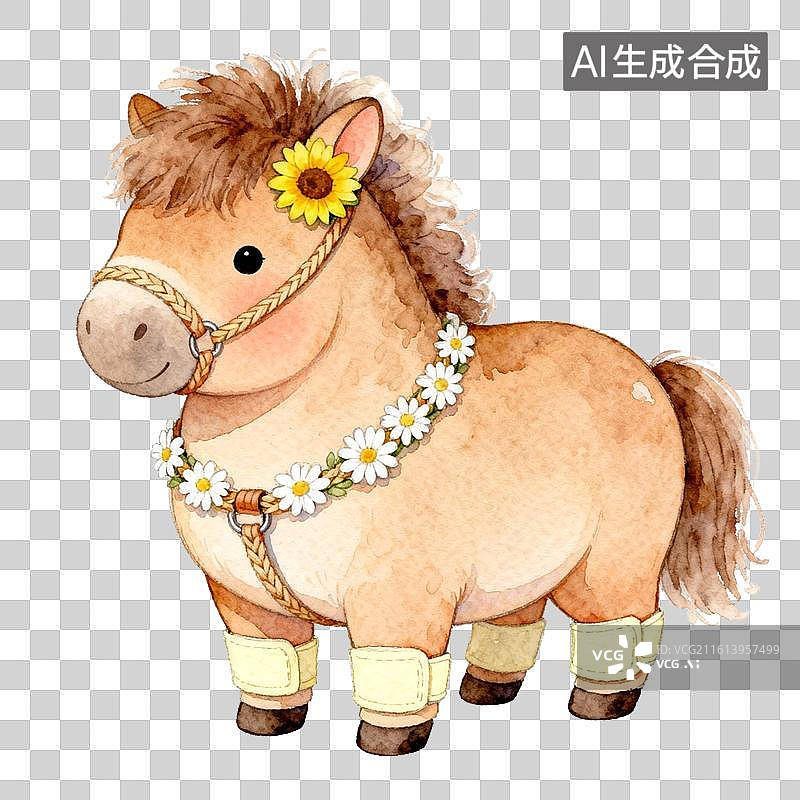 【AI数字艺术】田园小马花饰风装饰背景场景图片素材