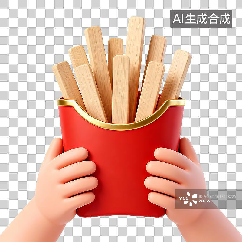 【AI数字艺术】木质薯条卡通感创意美食展示场景图片素材