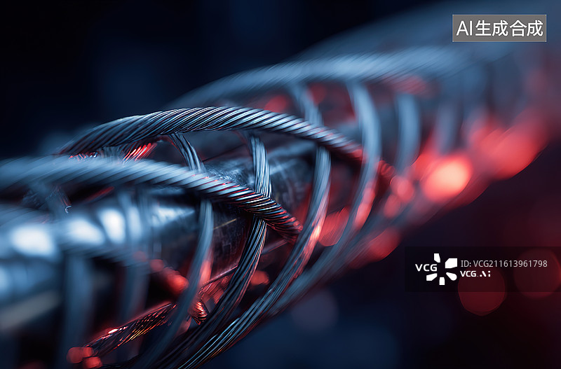 【AI数字艺术】金属螺旋线缆特写图片素材