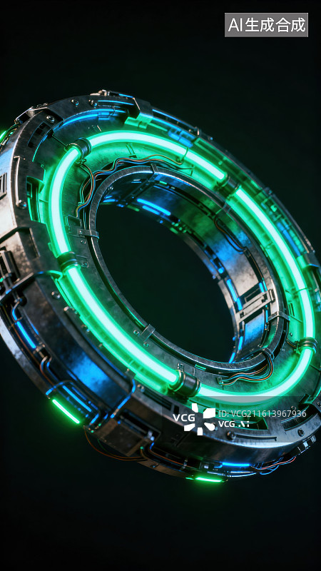 【AI数字艺术】发光环形科技装置图片素材