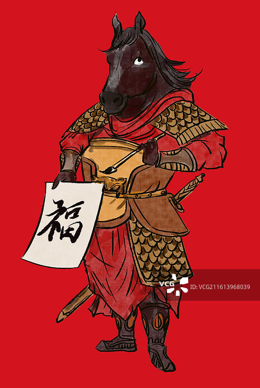 新年新春春节过年过节节气节日2026年民风民俗马年午马海报图腾门神传统文化传说神话角色插画图片素材