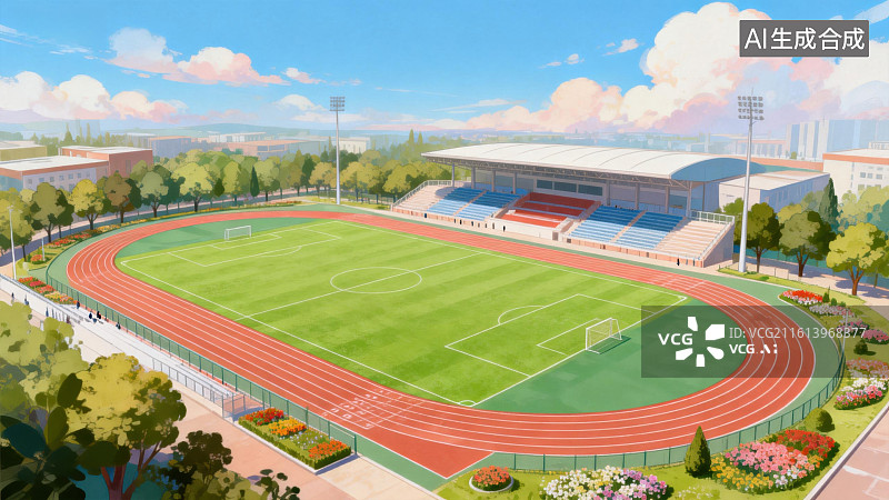 【AI数字艺术】校园体育场全景图图片素材