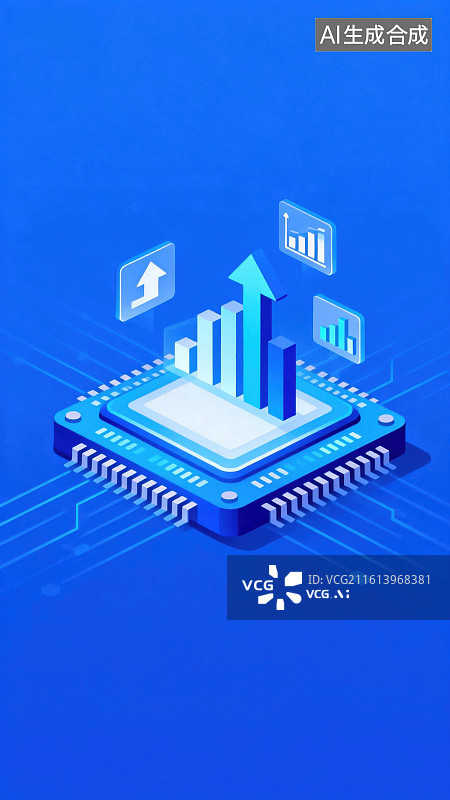 【AI数字艺术】芯片上的数据增长图表图片素材