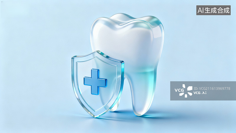 【AI数字艺术】牙齿与防护盾标志图片素材