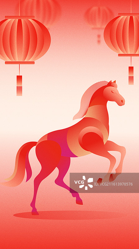 国风2026马年新年春节红色渐变马矢量插画图片素材