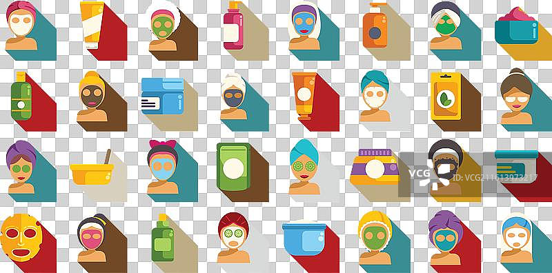 面部护理水疗图标套装 女性享受敷面膜图片素材