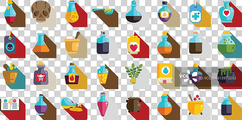 魔法药水图标套装，多彩集合图片素材