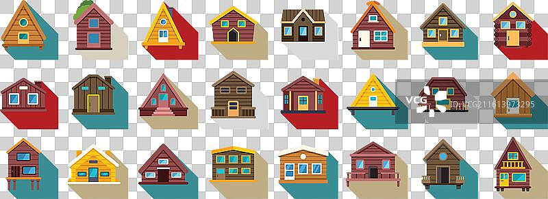 木屋图标集，各种原木小屋的集合图片素材