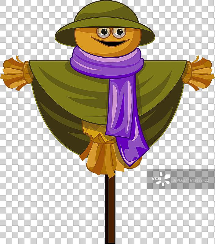 戴着帽子和紫色围巾的搞笑稻草人图片素材