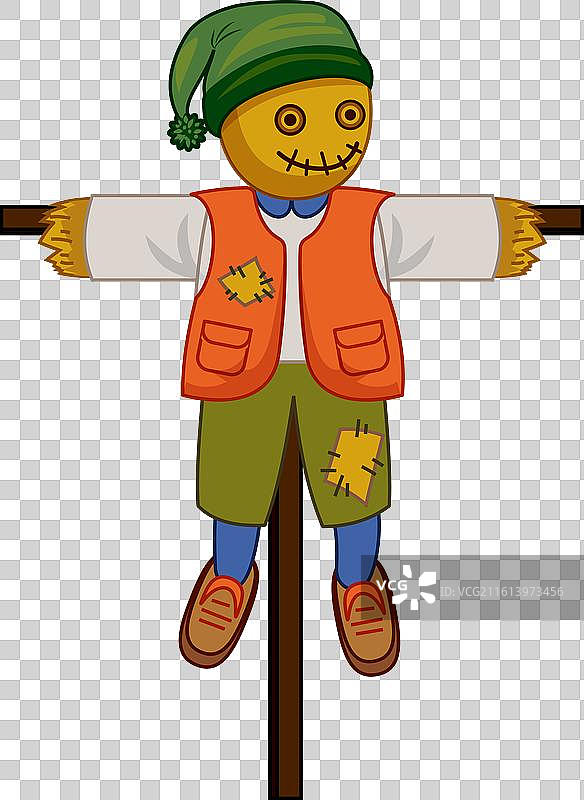 友好的稻草人，身穿一件衣服，站在田野里图片素材