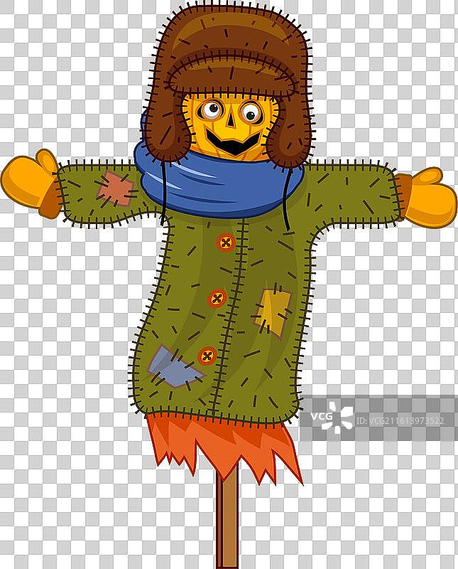 友好的稻草人穿着冬装，脸上带着微笑图片素材