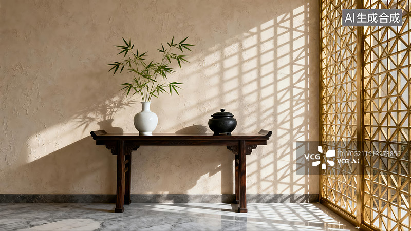 【AI数字艺术】日式室内静物光影图片素材