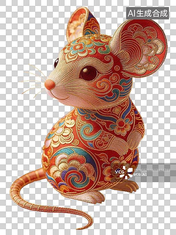 【AI数字艺术】十二生肖鼠传统金丝线条纹样图片素材