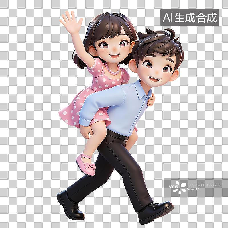 【AI数字艺术】3D卡通小情侣—背着走图片素材