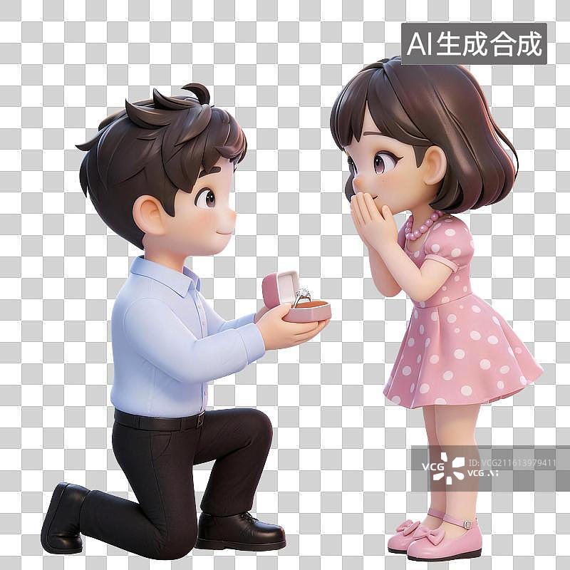 【AI数字艺术】3D卡通小情侣—求爱图片素材