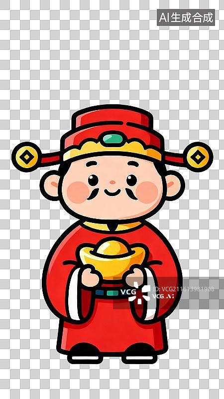 【AI数字艺术】财神爷手持金元宝图片素材