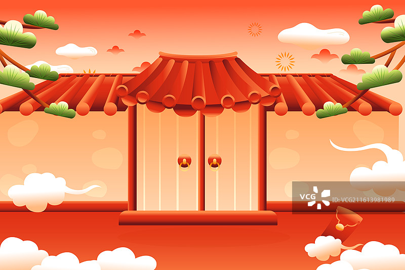 卡通新年春节元宵节美食灯笼餐饮汤圆吃饭聚餐年夜饭家人亲子团圆拜年过年电商消费中国风国潮渐变矢量插画图片素材