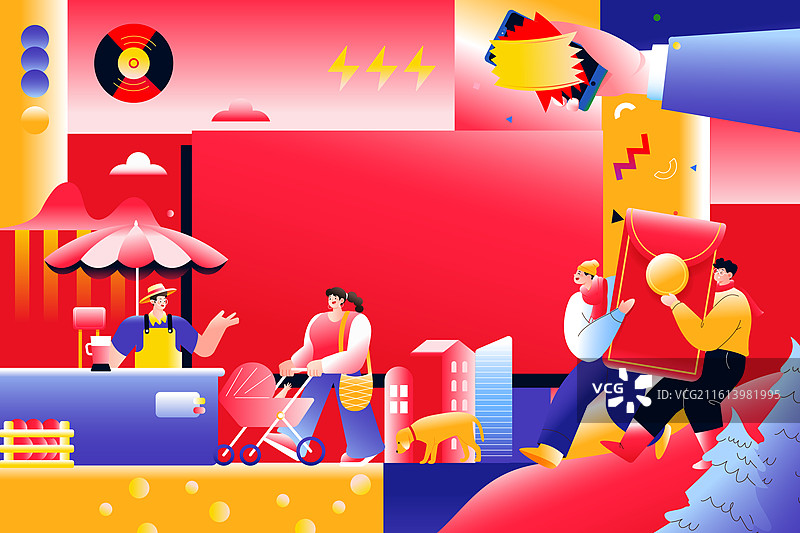 卡通新年春节元宵节美食灯笼餐饮汤圆吃饭聚餐年夜饭家人亲子团圆拜年过年电商消费中国风国潮渐变矢量插画图片素材