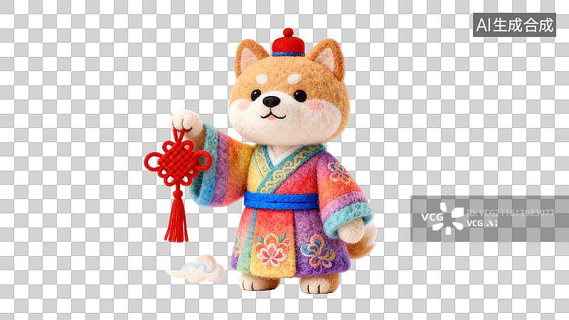 【AI数字艺术】卡通毛毡风格的十二生肖拿红色中国结  身穿中国风红色喜庆服饰祥云环绕的十二生肖形象图片素材