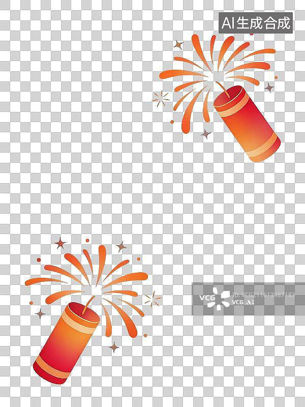 【AI数字艺术】扁平化渐变装饰风格的节日鞭炮烟花免抠图形插画图片素材