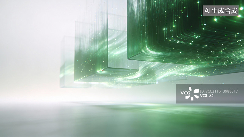 【AI数字艺术】绿色光效几何空间图片素材