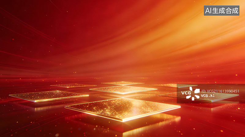 【AI数字艺术】金色光板悬浮于红色渐变背景图片素材