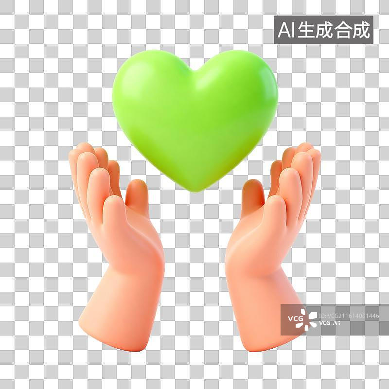 【AI数字艺术】[免抠PNG素材]双手捧起绿色爱心的象征图片素材