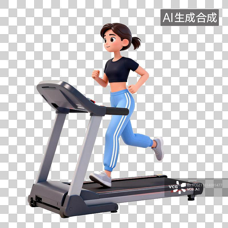 【AI数字艺术】[免抠PNG素材]年轻女性3D卡通跑步健身图片素材